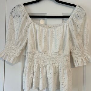 URBAN Romantics White Eyelet Smocked Blouse